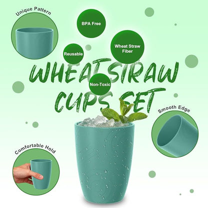 Wheat Straw Plastic Cups Set 6 PCS, 12 OZ Unbreakable Reusable Plastic Cups - Image 3