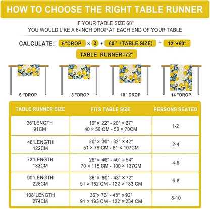 Summer Lemon Bird Table Runner Spring Blue Flowers Burlap Table Runners - Image 4