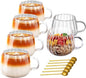 Viovian 12oz Clear Glass Coffee Mugs Set of 6 Ribbed Coffee Cups by Viovian