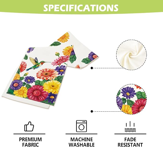 Summer Hummingbird Table Runner Spring Daisy Floral Burlap Table Runners - Image 4
