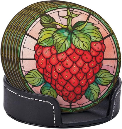 Strawberry Coasters for Drinks, Strawberry Decor Bar Drink Coasters for Coffee by petloverdoglovercommunity