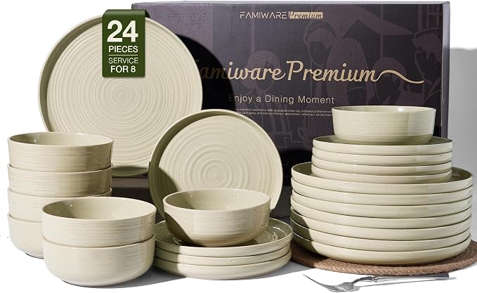 Stoneware Dinnerware Set with Pasta Bowls, Service by FamiwarePremium