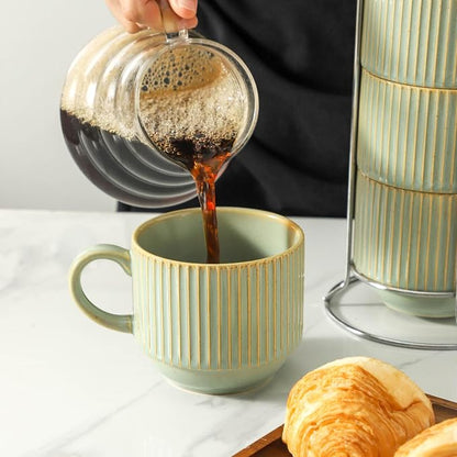 HASENSE Coffee Mugs with Metal Stand, Ceramic 15 Oz Stackable Coffee Cups Set - Image 7