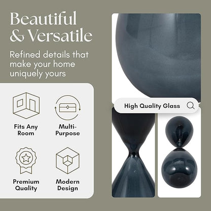 Sahini Navy Hourglass Decorative Object – Small Glass Teardrop Silhouette Modern Home Decor Accent – Shelf Styling & Coffee Table Decor for Office & Living Room – 20", Blue