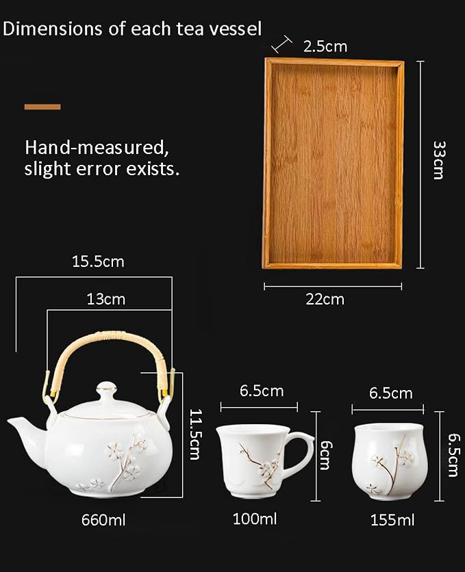 KEYDUACU Japanese Tea Set, Kiln-Formed Ceramic Tea Set, Plum Blossom Embossed - Image 7