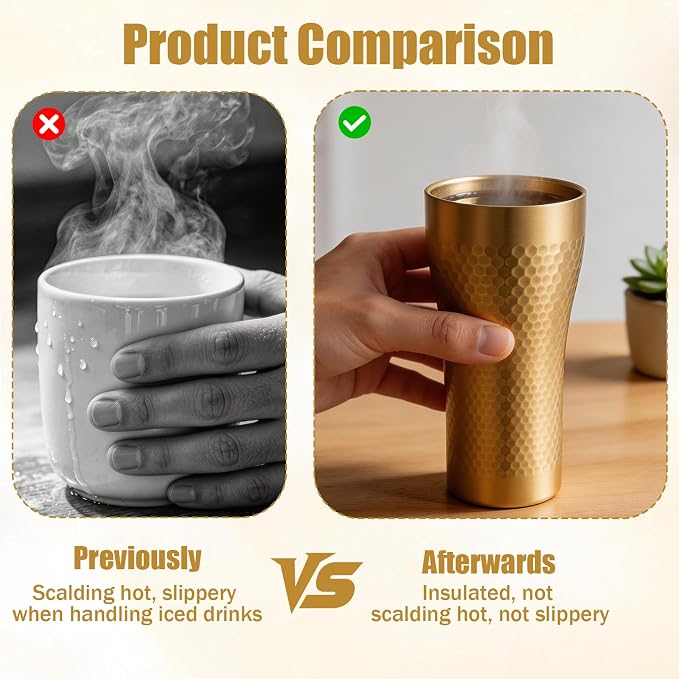 Textured Stainless Steel Cups 14 oz, 2 Pack Stackable Double Wall Insulated - Image 4