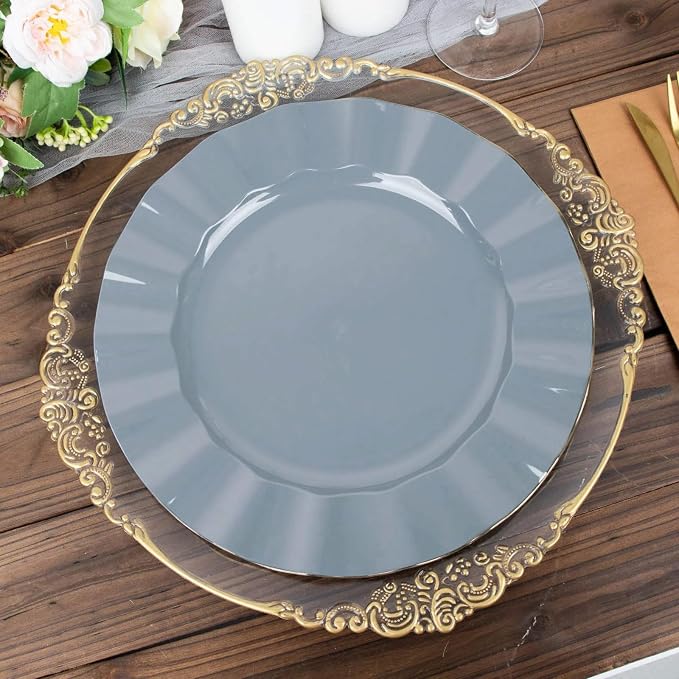 Efavormart 11" Dinner Plates – Set of 10 Plastic Dusty Blue Round Disposable - Image 6
