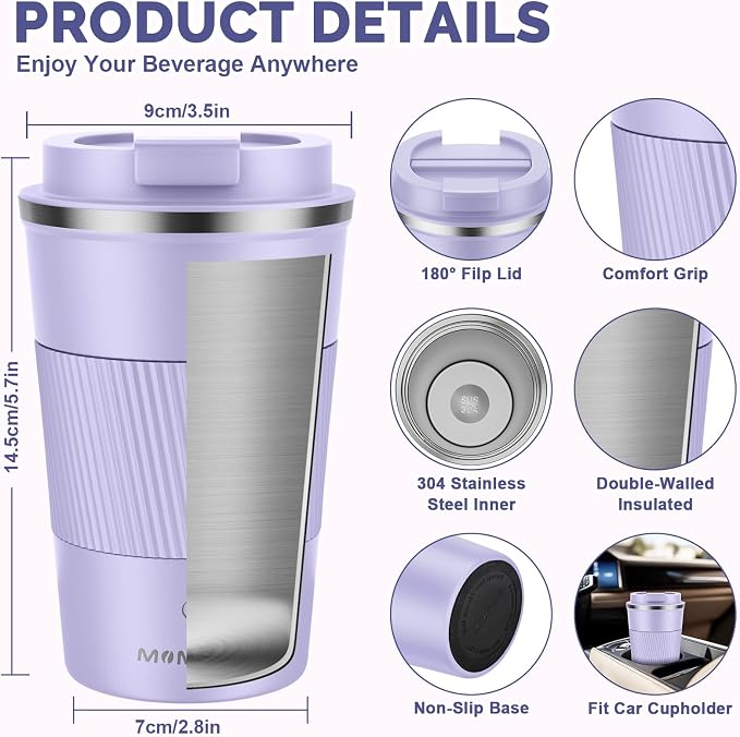 MOMSIV 12oz Travel Coffee Mug, Insulated Coffee Cup - Image 2