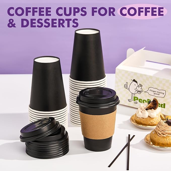 12 oz 50 Pack Black Disposable Paper Coffee Cups - Image 7