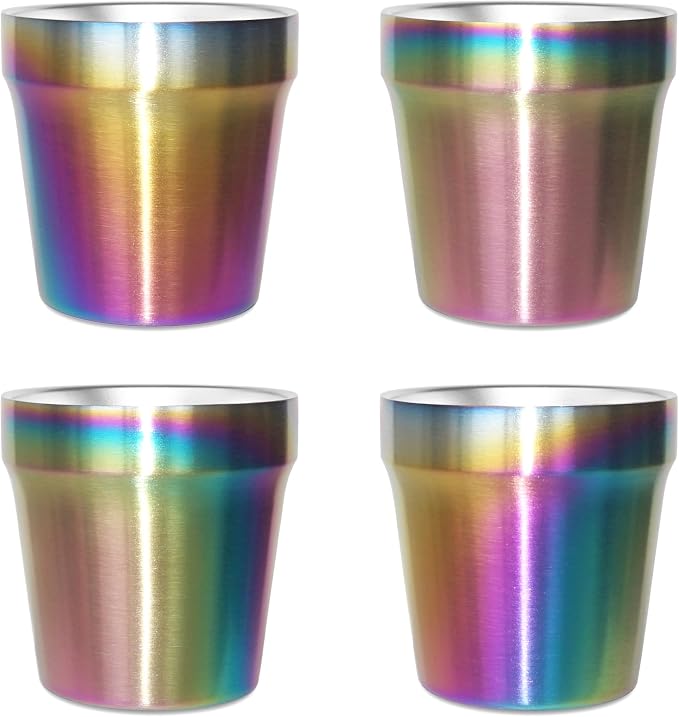 Stainless Steel Cups 4 Pack 6oz Double Walled Insulated Cups Stackable Travel by Youda