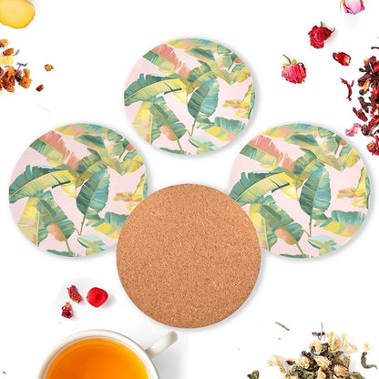 Tropical Banana Leaf Round Coaster 4 Pcs Cork Placemats Hot Pads - Image 6