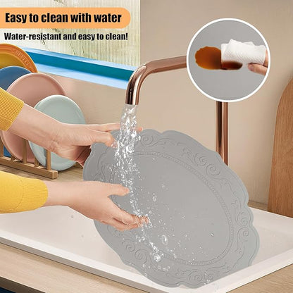 Silicone Placemats Set of 4, Oval Heat Resistant Non-Slip Table Mat, Waterproof Silicone Placemat, Insulating Placemats, Easy to Clean Table Placemats by Siliconty(4, Comb)