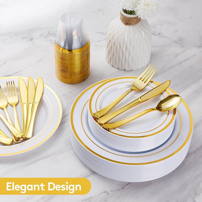 300 Pieces Gold Disposable Dinnerware Set - Image 4