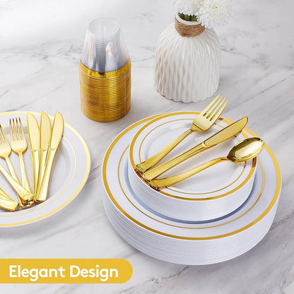 300 Pieces Gold Disposable Dinnerware Set - Image 4