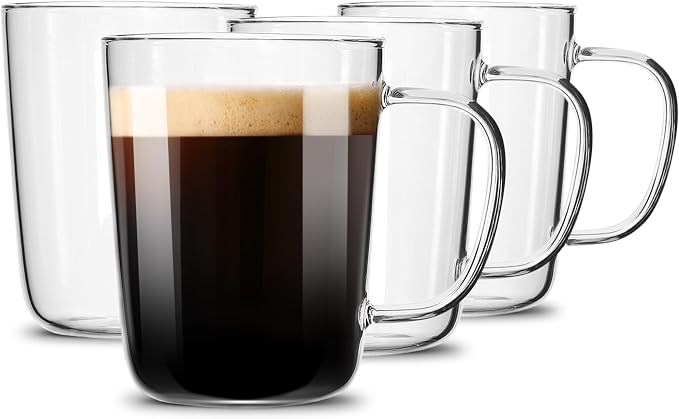 LUXU Glass Coffee Mugs, 17 oz Ice coffee cups, Large Beer Mugs Set of 4 | by LUXU
