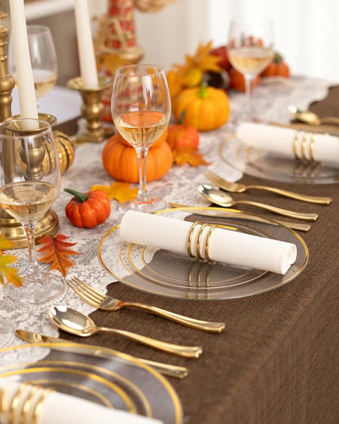 bUCLA 150Pcs Clear Gold Plastic Dinnerware Set - Image 7