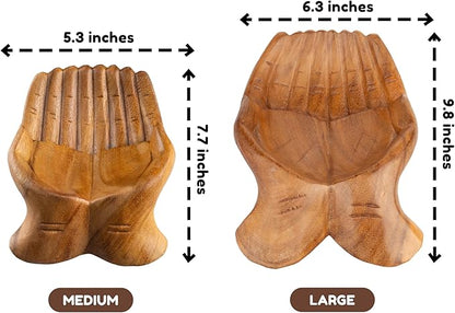 Curawood Carved Hands Offering Bowl - Crystal Holder for Stones, Rock Collection Holder, Crystal Display Storage Tray, Wooden Hands Bowl for Keys - Rock Display Case for Shelf, Stand, Altar Decor (M)