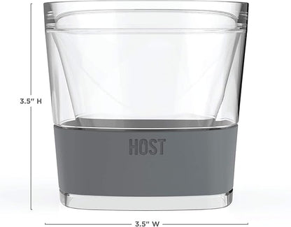 Host Whiskey Freeze Glasses, Double Old Fashioned Glasses, Chill Without Dilution for Brandy, Vodka, Gin, Rum, and Cold Brew Cocktails, Bourbon Gifts for Men, Home Bar, 9 oz, Set of 2, Grey