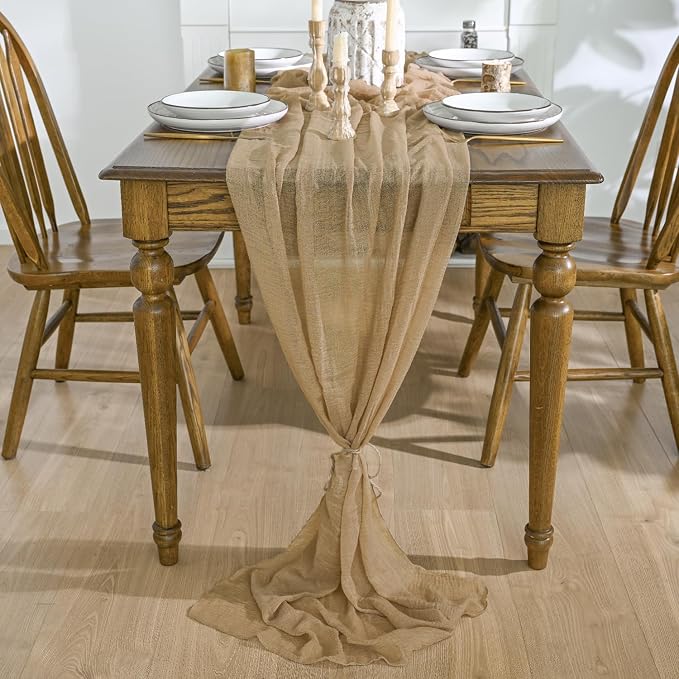 Artoid Mode Boho Cheesecloth Gauze Sand Wedding Table Runner, 160 Inch Seasonal - Image 3