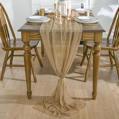 Artoid Mode Boho Cheesecloth Gauze Sand Wedding Table Runner, 160 Inch Seasonal - Image 3