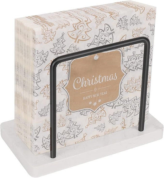 Livabber Napkin Holder, Metal Napkin Storage Modern Freestanding Tissue Paper Dispenser for Table Kitchen Countertop (Marble Base, Black)