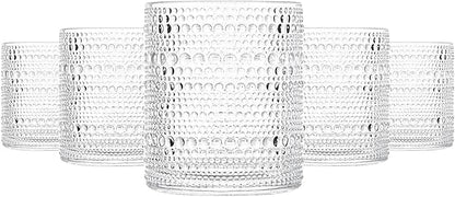 Glassware Set of 6, 13 OZ/390ml Hobnail Kitchen Glassware, Embossed Vintage Glass for Water, Cocktail, Soda, Beverage, Juice