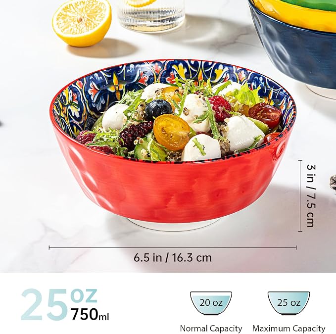 HENXFEN LEAD Ceramic Cereal, Soup Bowls Set of 6-25 Oz Porcelain Serving Bowls - Image 2