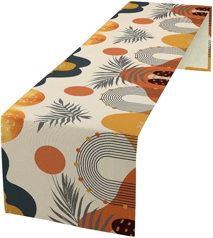 YCness Boho Leaf Table Runner, Mid Century Modern Minimalism Palm Tropical Leaf by YCness