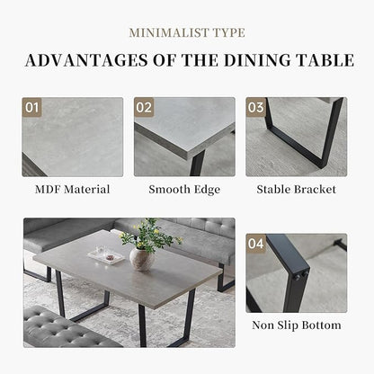 5 Piece Dining Table Set, 42.9 Inch Modern Kitchen Dining Table and Leather Dining Chairs for Kitchen Dining Room (Table + 4 Black Chairs)