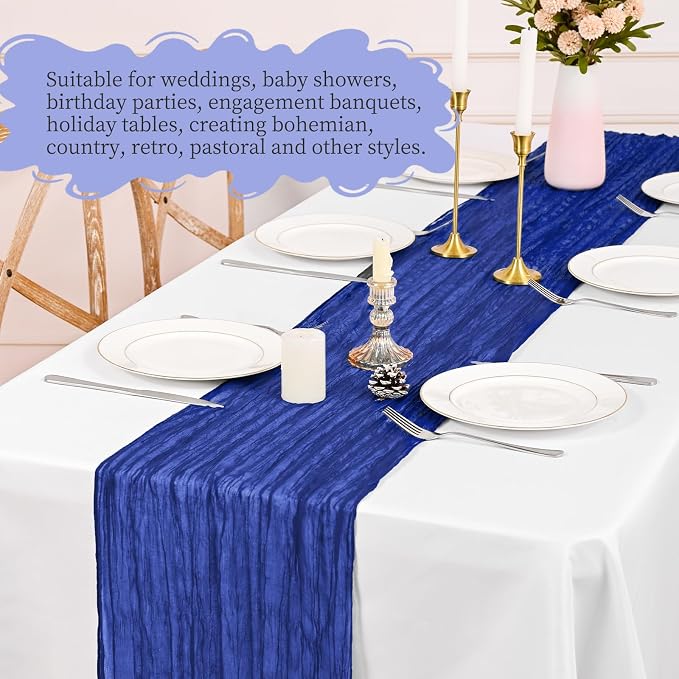 4 Pack Royal Blue Table Runners 17 x 108inch Cheesecloth Table Runner Boho - Image 6