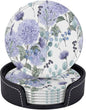 6 Pcs Blue Purple Hydrangea Flower Leather Coasters by Jfniub
