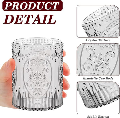 Qinyoung 12 Plastic Vintage Drinking Glasses 8.5oz Stemless Retro Embossed Wine - Image 2