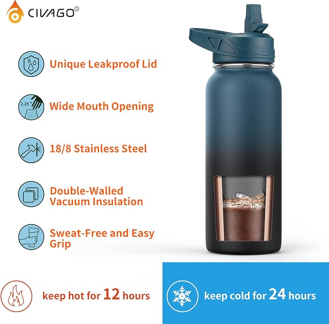 CIVAGO 40 oz Insulated Stainless Steel Water Bottle - Image 3