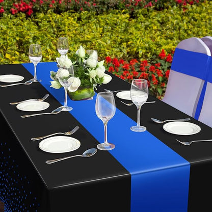 MASHAN 3Pcs Black and Blue Tablecloth Party Decorations, Plastic Black Table - Image 6