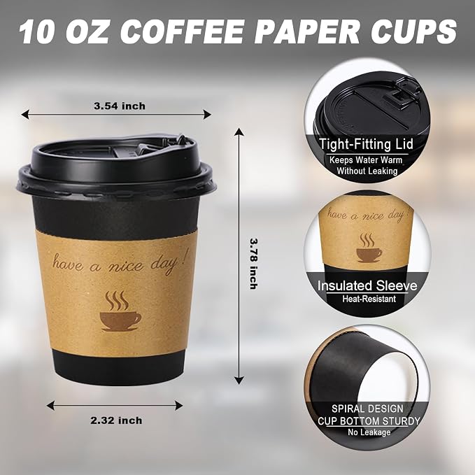 Lamosi 100 Pack 10 oz Coffee Cups, Disposable To Go Paper Cups - Image 2