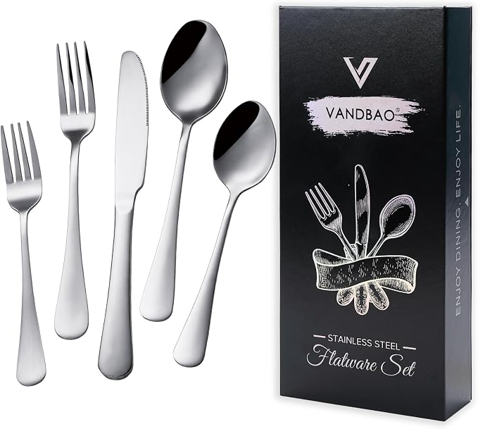 VANDBAO Silver Flatware Cutlery Silverware Set 20 Pieces, Stainless Steel by VANDBAO