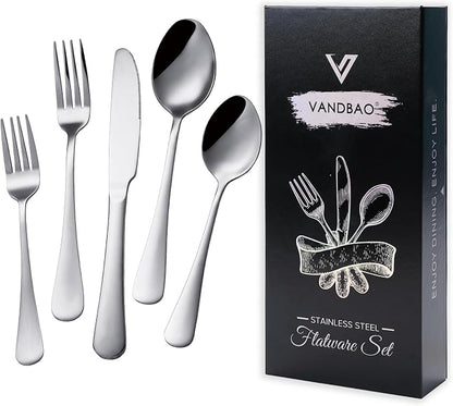 VANDBAO Silver Flatware Cutlery Silverware Set 20 Pieces, Stainless Steel by VANDBAO