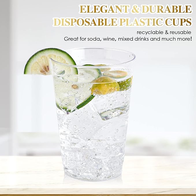FOCUSLINE 100 Count 12 oz Clear Plastic Cups | Disposable Heavy Duty Hard - Image 4