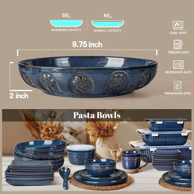 Pasta Bowls, 50oz Large Salad Serving Bowls, 9.75'' Plates Bowls Set of 4 - Image 3