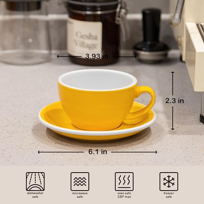 Loveramics Cappuccino Cup with Saucer, 8 oz Ceramic Coffee cup with Round Bottom - Image 4