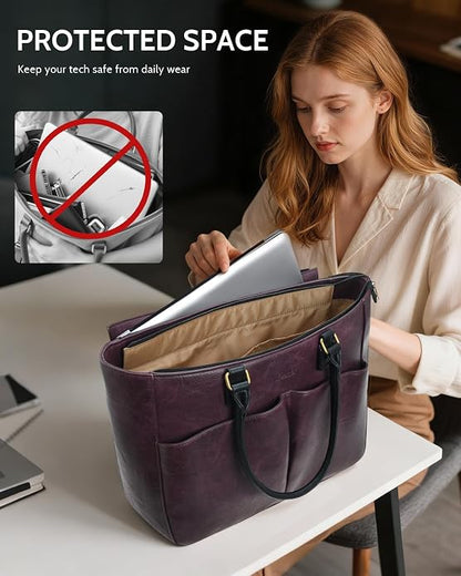 Laptop Tote Bag for Women, Leather Work Tote - Image 4
