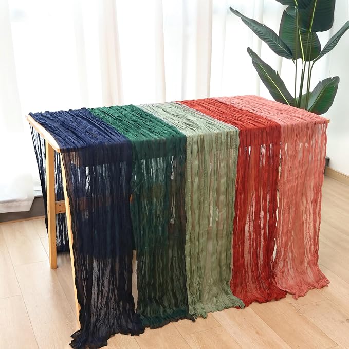3 Pack Dark Green Cheesecloth Table Runner 120 Inch Boho Wedding Decor | - Image 8