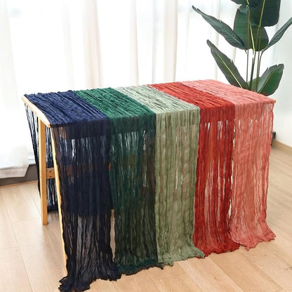 3 Pack Dark Green Cheesecloth Table Runner 120 Inch Boho Wedding Decor | - Image 8