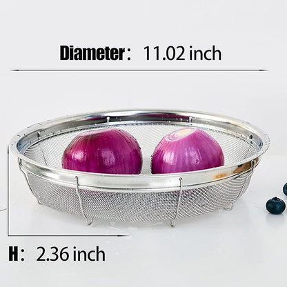 Fine Mesh Strainer for Kitchen, Stainless Steel Colander Bowl for Pasta, Rice, Fruit, Metal Net Baskets with Resting Base - Strain, Drain, Rinse （Diameter 11.02 inch）