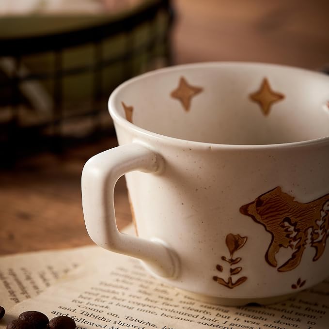 12oz Vintage Ceramic Coffee Mug Set of 4 - Image 4