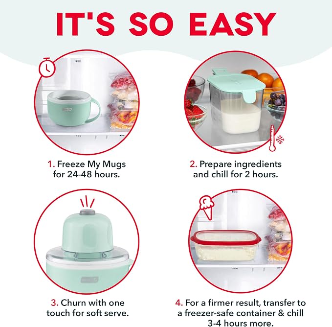 Dash My Mug Ice Cream Maker Bundle, 2 Half-Pint Freezer Mugs, Aqua | Electric - Image 5