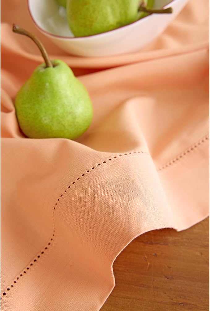 Solino Home Cotton Linen Dining Table Runner Peach Hemstitch, 14 x 72 in | - Image 6