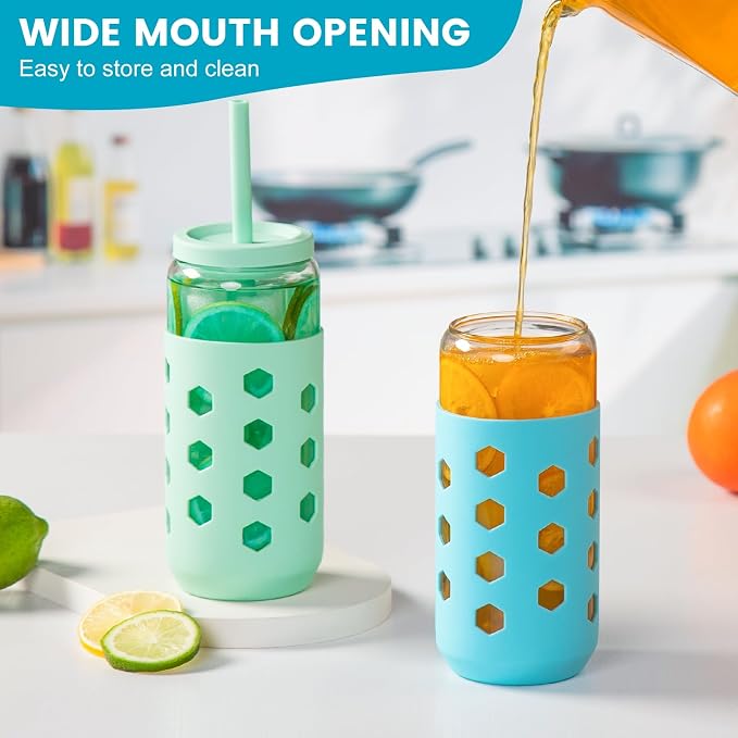 Mrsdry 20 oz Glass Cups with Lids and Straws - Image 8