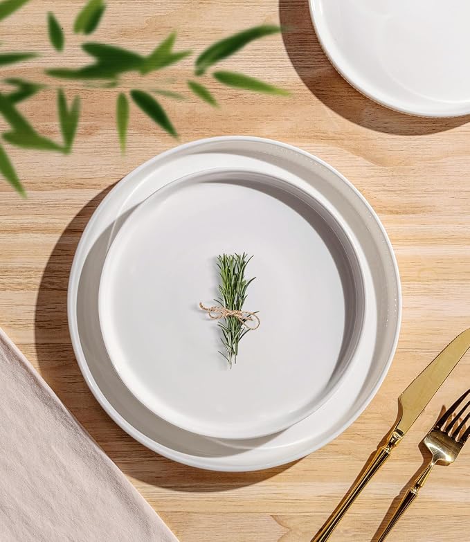 Ceramic Dinnerware Set for 8, 24-Piece Plates and Bowls Set | Lightweight - Image 2