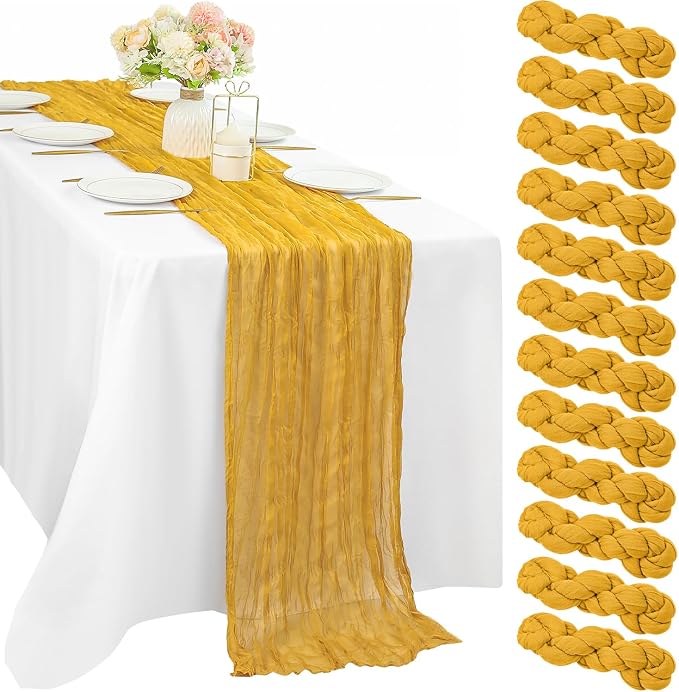 12 Pcs Mustard 35 x 120 Inches Long Cheesecloth Table Runner 10FT Runner by Sunnyline
